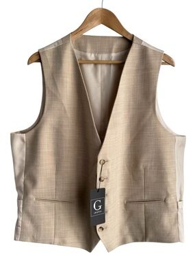 Grafton Suit Vest Waistcoat Mens 2X Beige Cream Formal Wedding Prom Event NWT